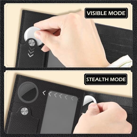 Mens Leather Wallet with AirTag Holder: Hidden Pocket Compatible - Picture 3 of 14